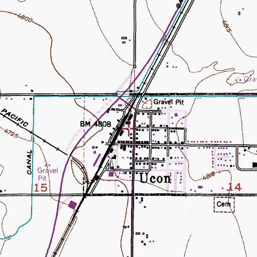 Topographic Map of Ucon Post Office, ID