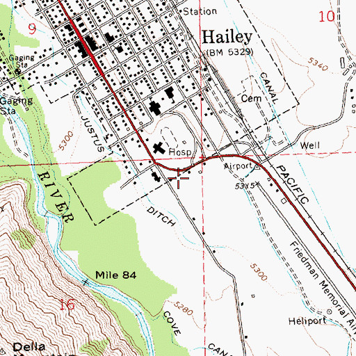 Topographic Map of Hailey Post Office, ID