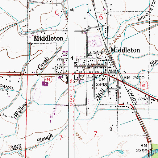 Topographic Map of Middleton Post Office, ID