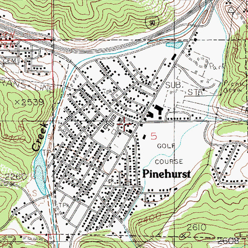 Topographic Map of Pinehurst Post Office, ID