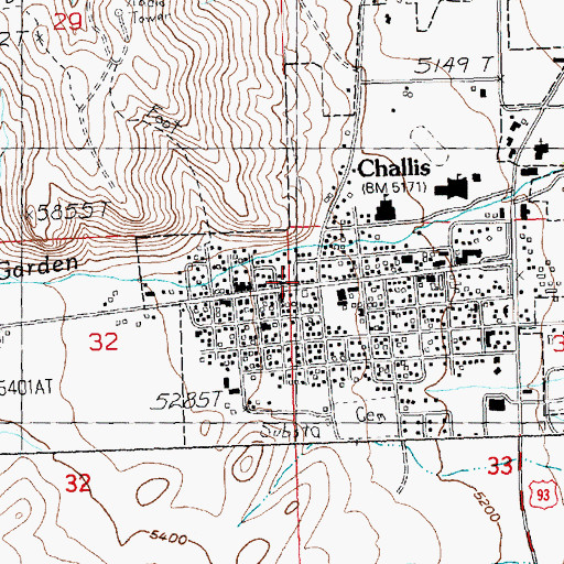 Topographic Map of Challis Post Office, ID