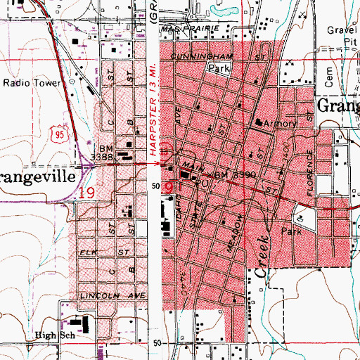 Topographic Map of Grangeville Post Office, ID