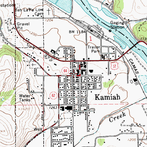Topographic Map of Kamiah Post Office, ID