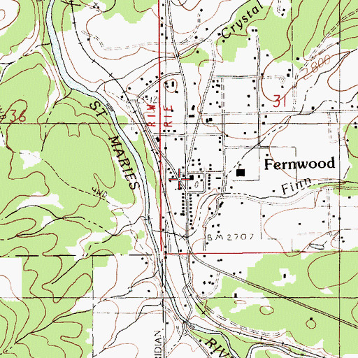 Topographic Map of Fernwood Post Office, ID