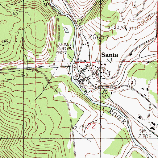 Topographic Map of Santa Post Office, ID