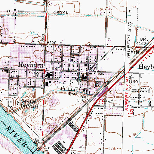 Topographic Map of Heyburn Post Office, ID