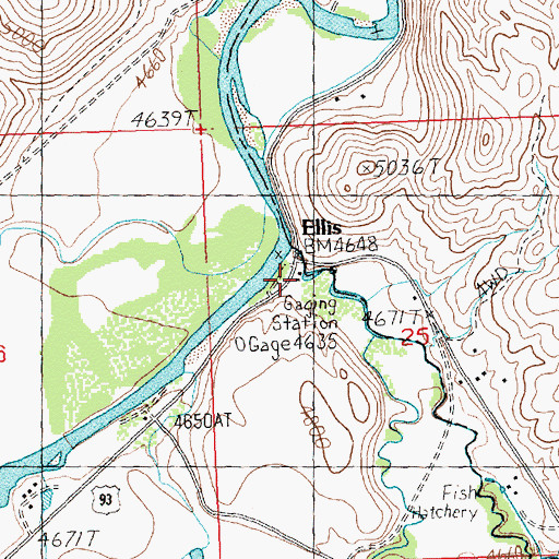 Topographic Map of Ellis Post Office, ID
