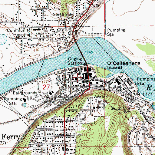 Topographic Map of Bonners Ferry Post Office, ID