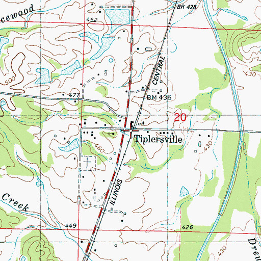 Topographic Map of Tiplersville Post Office, MS