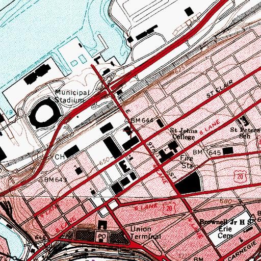 Topographic Map of Erieview Post Office, OH