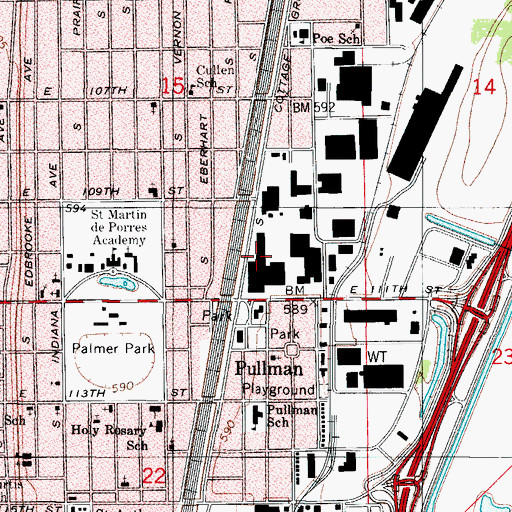 Topographic Map of Pullman National Monument, IL