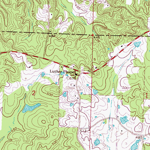 Topographic Map of Luther Chapel Lutheran Church Cemetery, MS