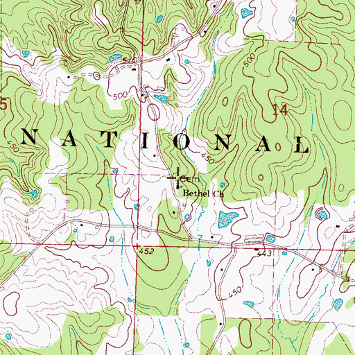 Topographic Map of Bethel Baptist Church Cemetery, MS