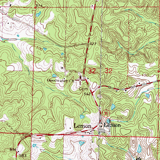 Topographic Map of Goodwater Baptist Church Cemetery, MS