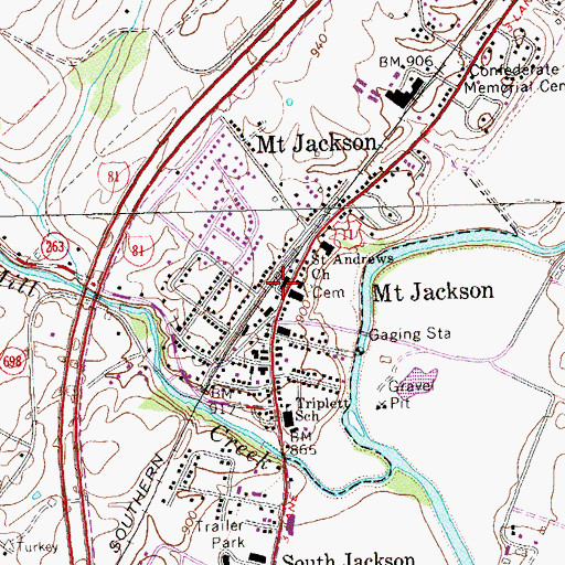 Topographic Map of Mount Jackson Police Department, VA