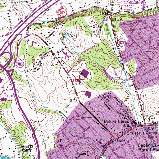 Topographic Map of Roanoke County Police Department, VA