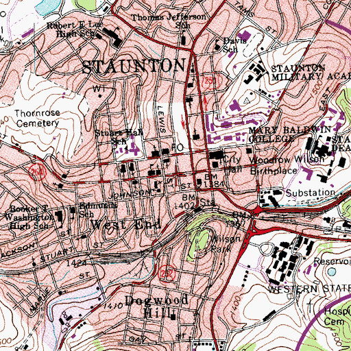 Topographic Map of Staunton Police Department, VA