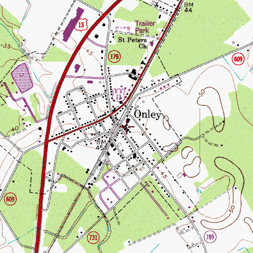Topographic Map of Onley Police Department, VA