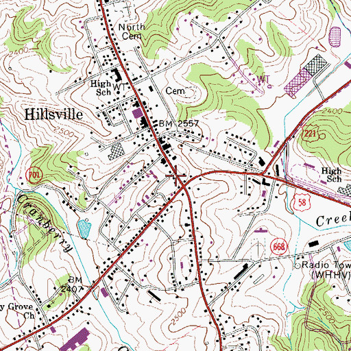 Topographic Map of Hillsville Police Department, VA