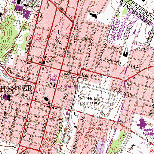 Topographic Map of Winchester Police Department, VA