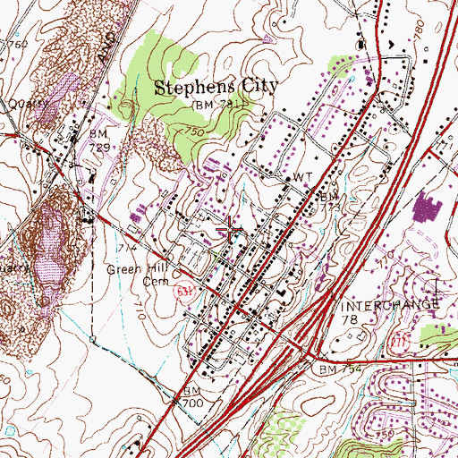 Topographic Map of Stephens City Police Department, VA