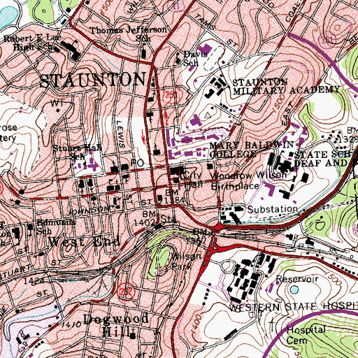Topographic Map of Staunton City Sheriff's Office, VA