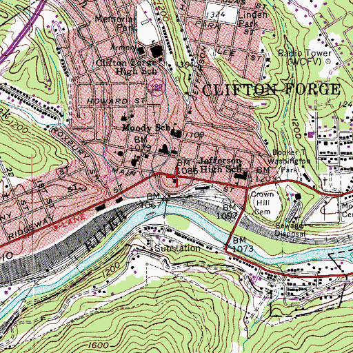 Topographic Map of Clifton Forge Police Department, VA