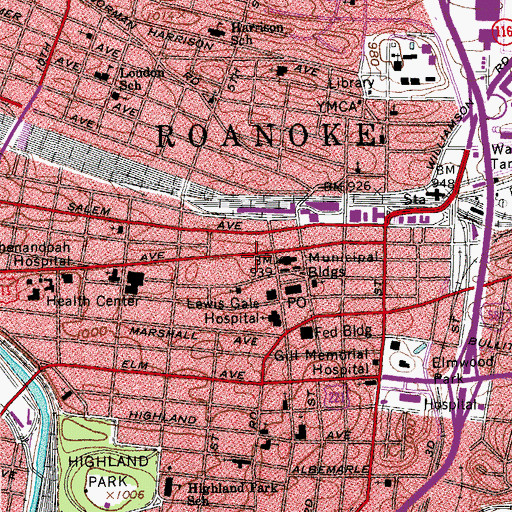 Topographic Map of Roanoke City Jail, VA