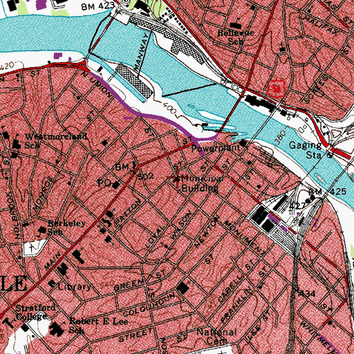 Topographic Map of Danville Police Department, VA