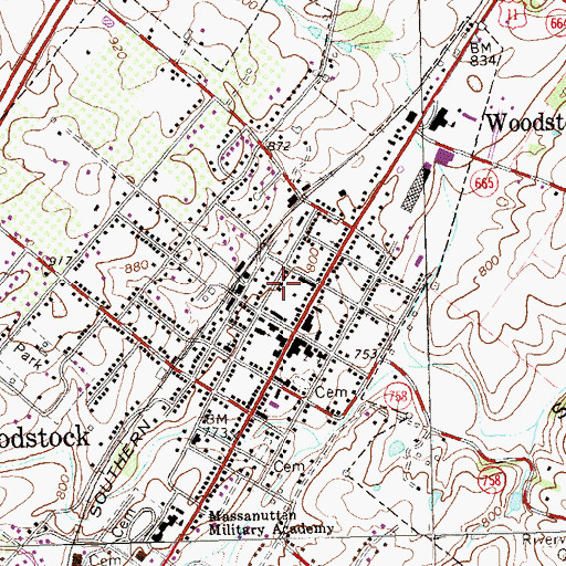 Topographic Map of Woodstock Police Department, VA