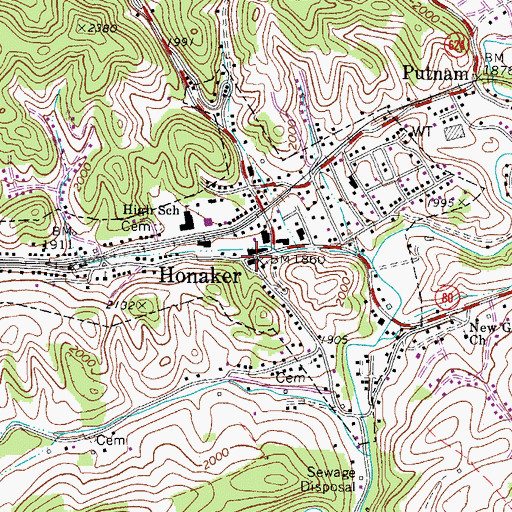 Topographic Map of Honaker Police Department, VA