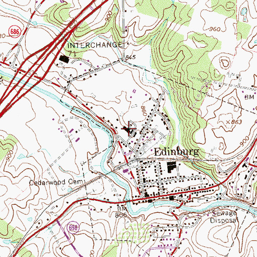 Topographic Map of Edinburg Police Department, VA