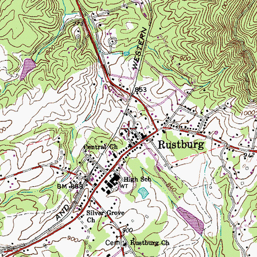 Topographic Map of Campbell County Sheriff's Office, VA