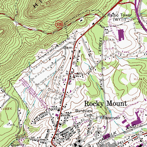 Topographic Map of Rocky Mount Police Department, VA