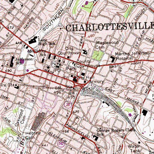 Topographic Map of Charlottesville Police Department, VA