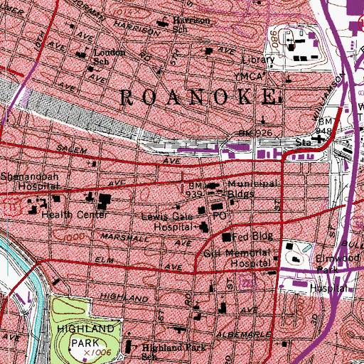 Topographic Map of Roanoke City Sheriff's Office, VA