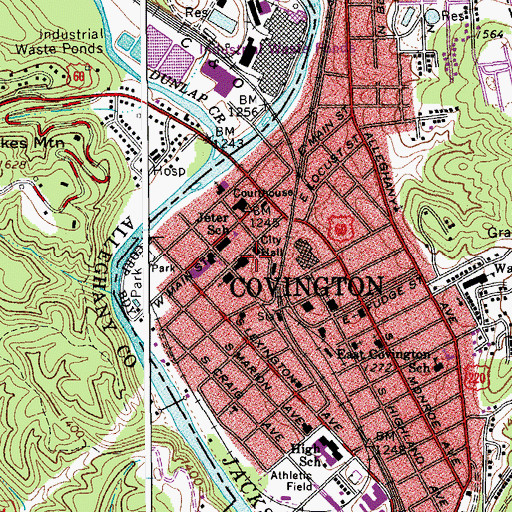 Topographic Map of Covington Police Department, VA