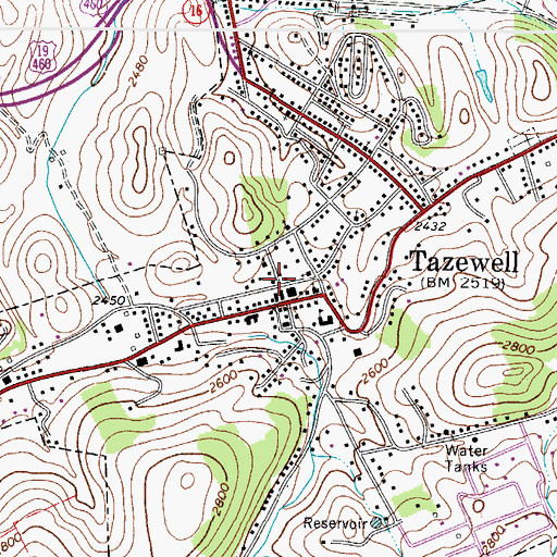 Topographic Map of Tazewell Town Police Department, VA