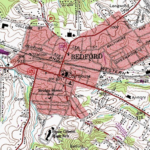 Topographic Map of Bedford Police Department, VA