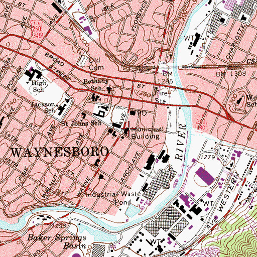 Topographic Map of Waynesboro Police Department, VA