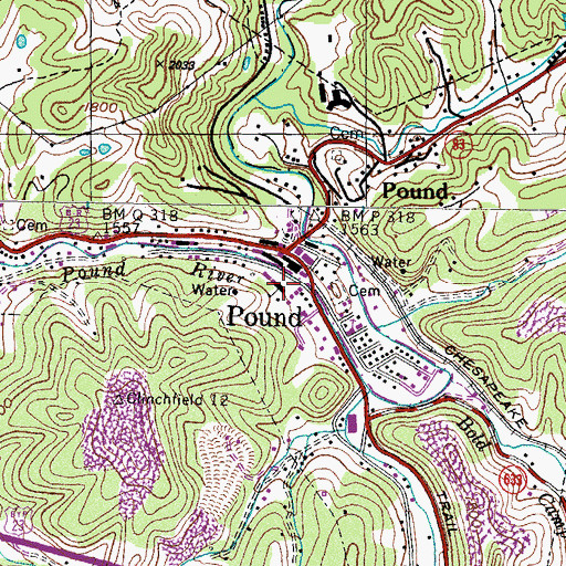 Topographic Map of Pound Police Department, VA