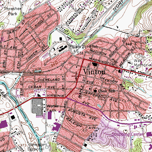 Topographic Map of Vinton Police Department, VA