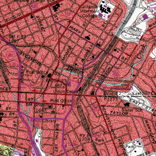 Topographic Map of Bristol City Jail, VA