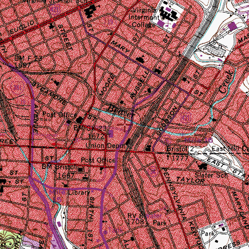 Topographic Map of Bristol Sheriff's Office, VA