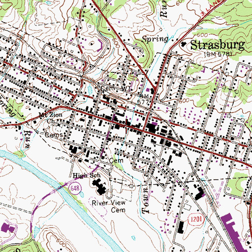 Topographic Map of Strasburg Police Department, VA