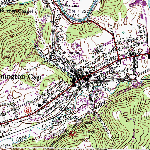 Topographic Map of Pennington Gap Police Department, VA