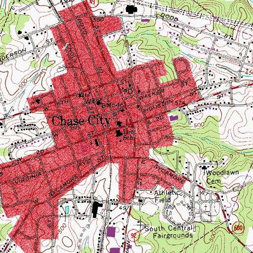 Topographic Map of Chase Police Department, VA