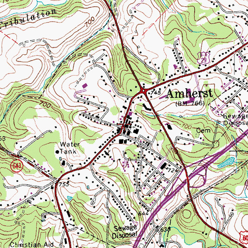 Topographic Map of Amherst Police Department, VA