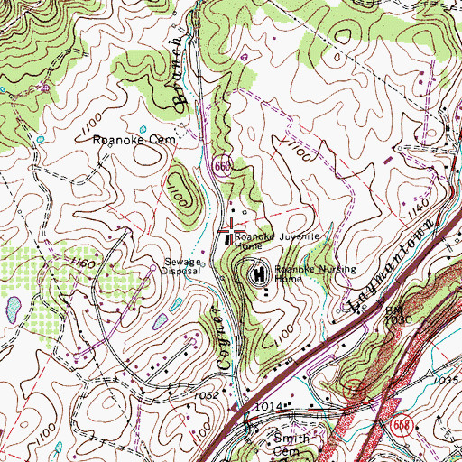 Topographic Map of Roanoke Valley Juvenile Detention Center School, VA