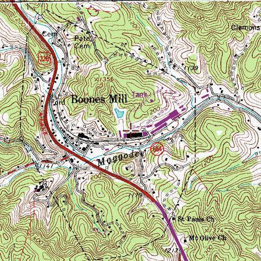 Topographic Map of Boones Mill Police Department, VA